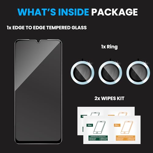 Image of ArmourPro Military-Grade Tempered Glass Compatible with Samsung Galaxy A25 5G (6.5 Inch) with Blue Camera Ring Protector & Installation Kit | Edge to Edge Coverage