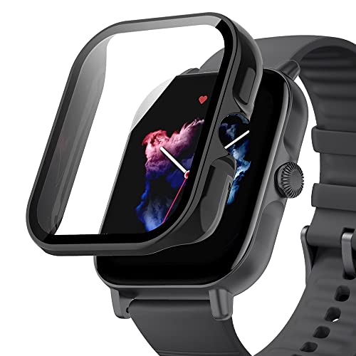 SeNool Funda Compatible con Amazfit GTS 3, Carcasa Protectora con Cristal Templado Protector de Pantalla, [Dureza 9H] Protección Carcasa Compatible con Amazfit GTS 3 - Negro Cover