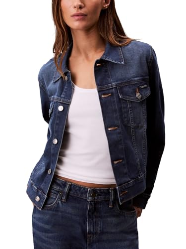 Calvin Klein Jaqueta feminina clássica de caminhoneiro jeans, Céu médio, P