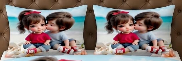 Image of 7D Digital Print King Size Bedsheet (90x100 Inches) | Extra Soft & Heavy Fabric | Rich Colors | 2 Jumbo Pillow Covers 17x27 inches Included (Kids Kiss)