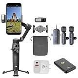 DJI Osmo Mobile 8 Gimbal Stabilizer for Phone, Native Tracking with Audio & Lighting, 360° Pan Rotation, Extension Rod & Tripod, Robust 3-Axis Stabilization + Wireless Mic Set + Charger + Wall Charger