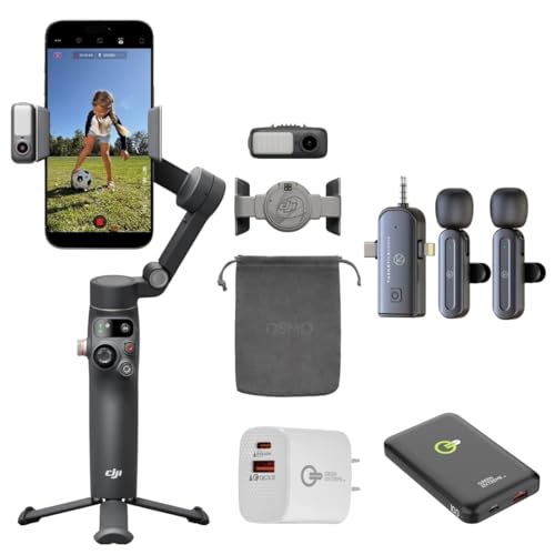 Image of DJI Osmo Mobile 8 Gimbal Stabilizer for Phone, Native Tracking with Audio & Lighting, 360° Pan Rotation, Extension Rod & Tripod, Robust 3-Axis Stabilization + Wireless Mic Set + Charger + Wall Charger