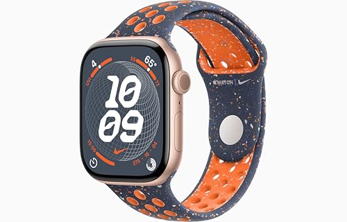 Image of Apple Watch Series 10 [GPS + Cellular, 42mm] - Rose Gold Aluminum Case with Blue Flame Nike Sport Band, S /M (Renewed)