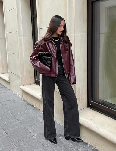 Womens Faux Leather Motorcycle Basic Jackets Biker Outwear Coats Fall Outfits