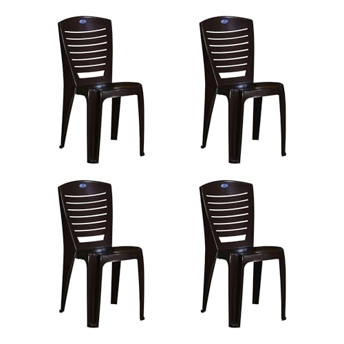 Image of Nilkamal Plastic Chair for Living Room |Set of 4 | 3 Year Warranty | for Home, Living Room, Outdoor | Weather Brown Colour | CHR4025