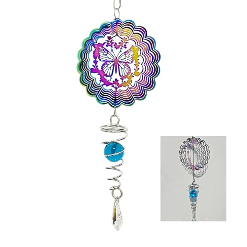 3D Kinetic Hanging Wind Spinner, Garden Stainless Steel Wind Spinners with Crystal, Butterfly Gifts for Women, Outdoor & Indoor Decoration