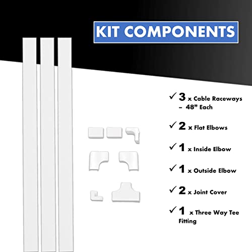 Kable Kontrol Cord Cover Cable Raceway Kit, 144”In Cable Cover Channel, Paintable Self-Adhesive Cable Management Wire Concealer, Cord Hider For Wall Mounted Tv, 1.25” W X 0.43” H – 10 Pcs – White #TOP1