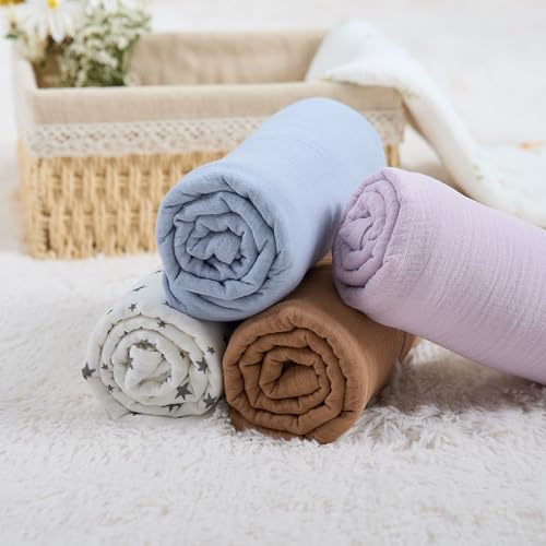 Image of Meracorallo Muslin Swaddle Blanket, 100% Cotton Receiving Blanket Soft and Breathable Swaddle Wrap for Baby Boys and Girls, Lavender