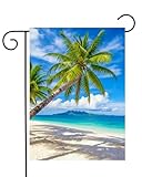 Paisaje Tropical De Playa, Océano, Mar, Palmeras Y Verano Azul. Bandera Resistente Al Clima Banderas Colores Vívidos Bandera De Jardín Para Balcón Barra Interior 30X45Cm