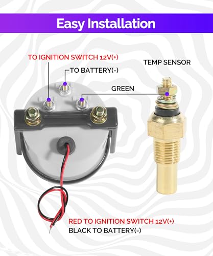 Flaconi Auto Wassertemperaturanzeige,Temperaturanzeige Auto,2\ LED Wassertemperatur Messgerät,40 ℃-120 ℃ Auto Digital LED Wassertemperatur Sensor,Universell Passend für die Meisten Autos oder Motoren