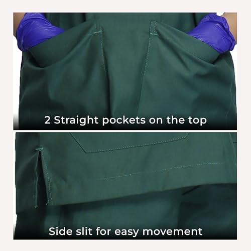 Image of Medical Scrub Suit For Women - Green (Medium) | Poly Viscose Fabric | Ultimate Comfort and Breathability | Elasticated Waist | Multiple Pockets | V-Neck