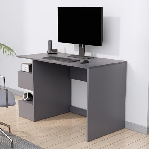 Image of Bniture Wooden Study Table for Home | Engineered Wood Study Table with Side Storage Shelf | Multi Purpose Computer Desk for Writing & Study | Laptop Table for Study Room & Office | Slate Grey