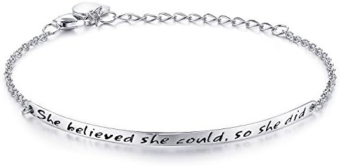 NINAMAID “She believed she could so she did” Engraved 925 Sterling Silver Inspirational Bangle Bracelets