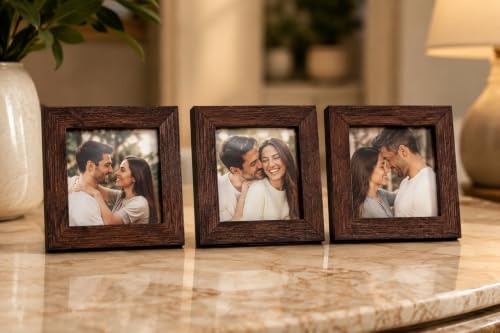 Image of Square Photo Frames, size 3 * 3 inches(7.6 x 7.6 cm,) Set of 3, Brown, Dual-Purpose Wall Mount and Table Display