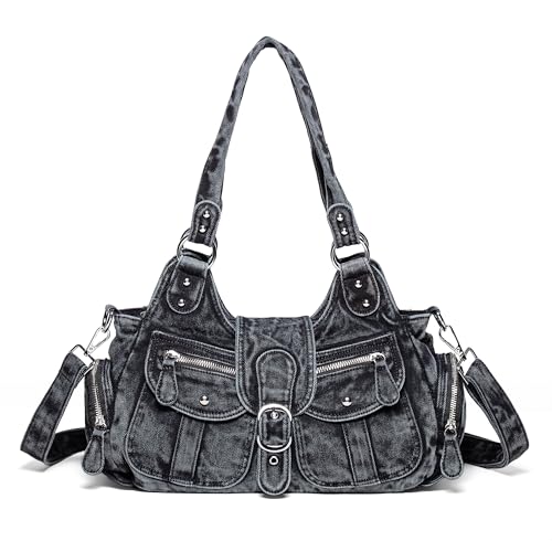 Image of Designer Denim Handbags for Women Hobo Tote Bag Crossbody Denim Purses Blue Jean Shoulder Bag