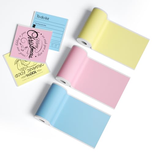 Cooljun Thermal Sticker Paper for D1 Mini Pocket Printer, 3 Rolls Regular Self-Adhesive Thermal Paper Compatible with All 57mm Pocket Thermal Printer (Pink Blue Yellow)