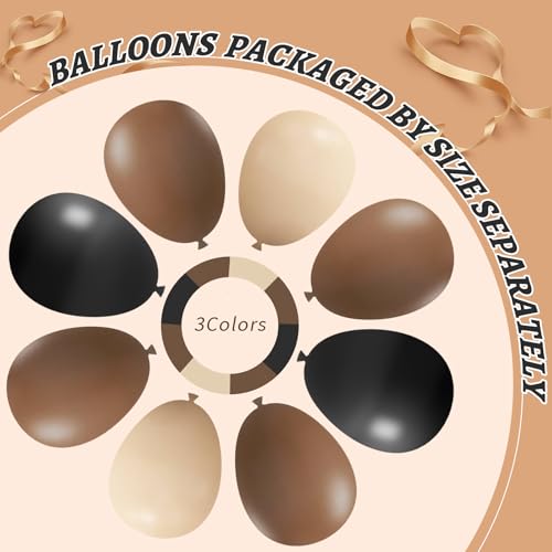 Image of 412Pcs Brown Black Nude Balloon Garland Arch Kit, 18 12 10 5 inch Different Size Latex Balloons for Boy First Rodeo Wild West Country Birthday Farm Fiesta Party Decorations