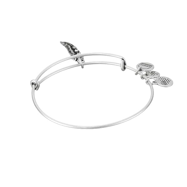 Alex and Ani Path of Symbols Expandable Bangle for Women, Feather II Charm, Rafaelian Silver Finish, 2 to 3.5 in