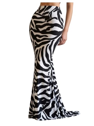 SOLY HUX Women's Zebra Print Maxi Skirt High Waisted Fishtail Bodycon Going Out Long Skirts