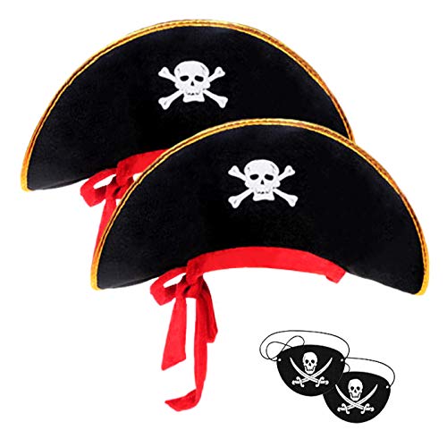 2pieces Skull Print Pirate Hat Caribbean Pirate Captain Hat Pirate Costume Accessories Pirate Decorations Cosplay Dress-up Theme Party Pirate Decor