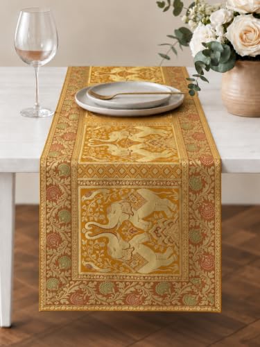 Silk Elephant Table Runner, Boho Indian Dining Table Decor, 60 X 16 Inches