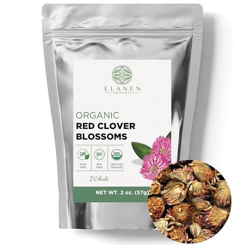 Organic Red Clover Blossoms 2 oz. (57g), USDA Certified Organic Red Clover Blossom Tea, Whole