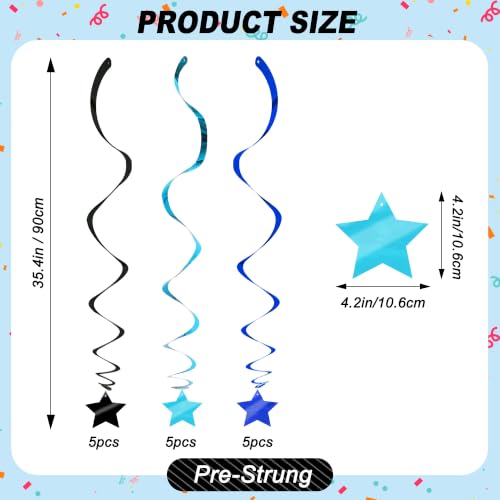 Image of BEISHID Black Blue Stars Hanging Swirls Pre-Strung Stars Hanging Decorations for Baby Shower Retirement Bachelor Men Birthday Graduation Decorations Supplies,Pack of 15