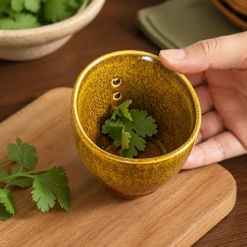 Cuenco de cerámica para quitar hojas y removedor de verduras compacto 6
