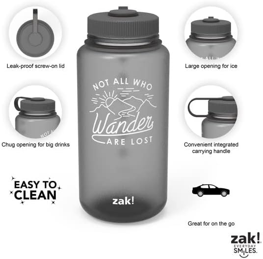 Miniatura 8 de Zak Designs Líquido de 32 onzas  Bucle de transporte  A prueba de fugas  Botella de cometa sin BPA (no todos los que vagan están perdidos, color