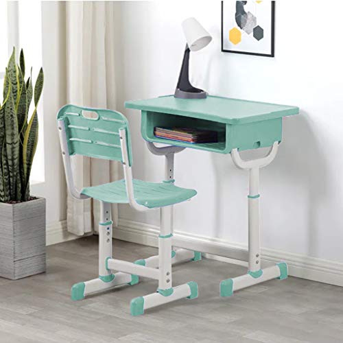 Children Desk, Height Adjustable Kids Combined Study Table and Chair Set,  Kids Desk and Chair Set w/LED Light School Student Writing Desk w/Pull Out 