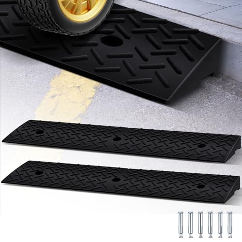 Drydiet 2 Pcs Driveway Curb Ramps Car Driveway Adjustable Curb Ramps Heavy Duty Rubber Threshold Ramp Kit for Loading Dock Garage Sidewalk Scooter Bike Motorcycle Wheelchair(39 x 10 x 2.4 Inch)