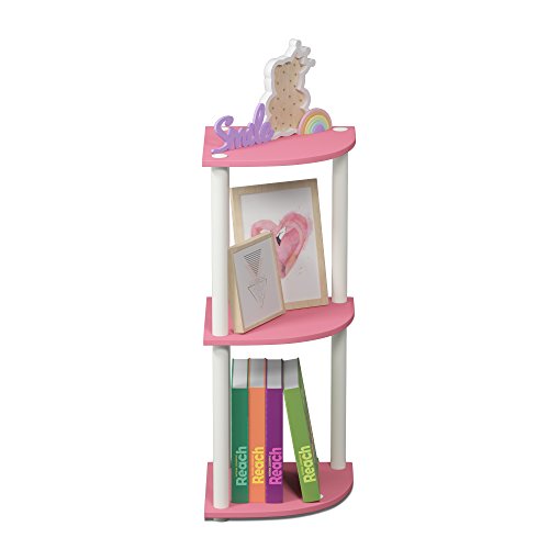 Furinno Turn-N-Tube 3-Tier Reversible Corner Display Rack Multipurpose Shelving Unit, Pink/White #TOP6