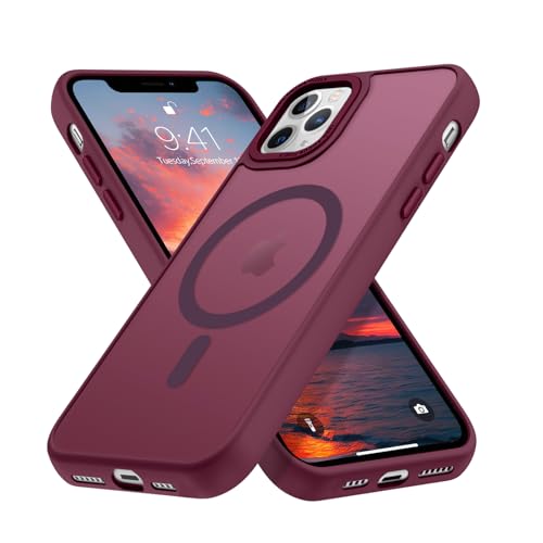 DUEDUE Cover Magnetica per iPhone 11 Pro 5.8'[Compatibile con MagSafe], Custodia Opaca per iPhone 11 Pro Case con Pulsante metallico Ultra-Sottile TPU Silicone Anti-Scivolo, Prugna