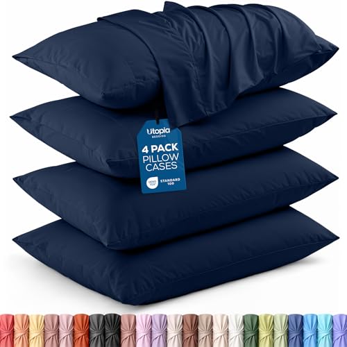 Utopia Bedding Queen Pillow Cases - 4 Pack - Envelope Closure - Soft Brushed Microfiber Fabric - Shrinkage and Fade Resistant Pillow Covers Queen Size 20 X 30 Inches (Queen Navy)