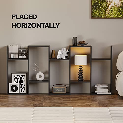 Chf Dpt 5-Tier Geometric Bookcase, Black Wooden Modern Bookshelf With Large Capacity, Freestanding Decorative Tall Bookcase Shelving For Bedroom Living Room, S Shaped Bookshelf With Particleboard #TOP4