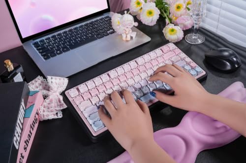 Image of ZORNHER UR82 Wireless Mechanical Keyboard,75% Creamy Keyboard with Cute Cat-Ear Shine Through Keycaps, Hot-Swappable RGB Gaming Keyboard for Windows /Mac, BT /2.4G /USB-C,Bubble Cat Pink Blue