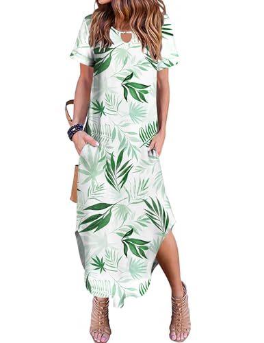 Image of Zeagoo Womens Maxi Summer Dress with Pockets Casual Short Sleeve Sundress Trendy 2026 Curve Hem Long Dress