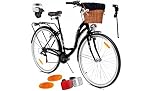 BDW Bicicleta de trekking para mujer y niña, cesta gratis || negro ||