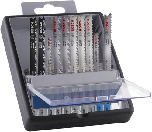 Bosch 10x PRO Wood and Metal Jigsaw Blade Set (for Steel Sheets, Hardwood, Length 100 mm, Professional Accessory Jigsaw)