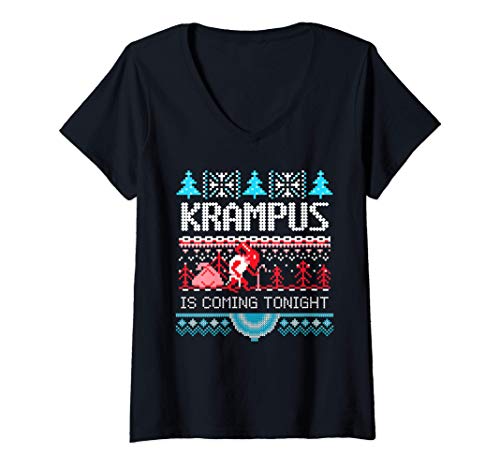 Mujer Krampus Night Ugly Christmas Sweater Krampusnacht Holiday Pj Camiseta Cuello V