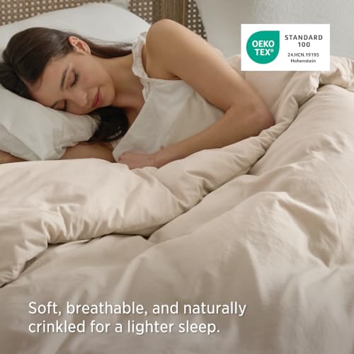 Image of Bedsure Prewashed Duvet Cover Only, Cotton-Like Feel, Cream, King