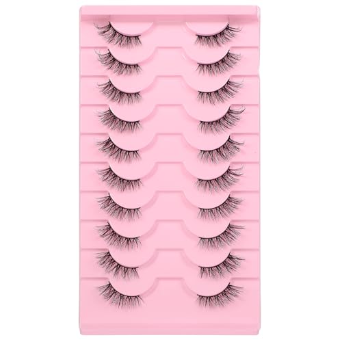 Gjinxi Half Lashes Natural Look Wispy Cat Eye Lashes, 10 Pairs Fluffy 3D Faux Mink Eyelash Fox Eye...