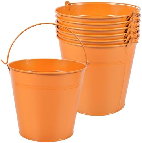 OBTANIM 7 Pack Orange Metal Buckets with Handle Galvanized Ice Pa...