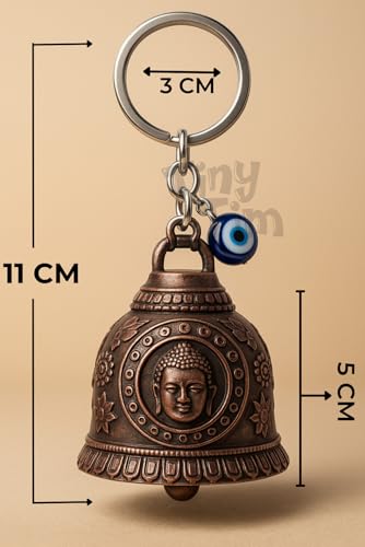 Image of Tiny Tim Guardian Bell with Evil Eye Charm - Protective Motorcycle & Car Accessory - Tibetan-Inspired Design - Wards Off Negative Energy - Ideal Gift for Bikers & Travelers