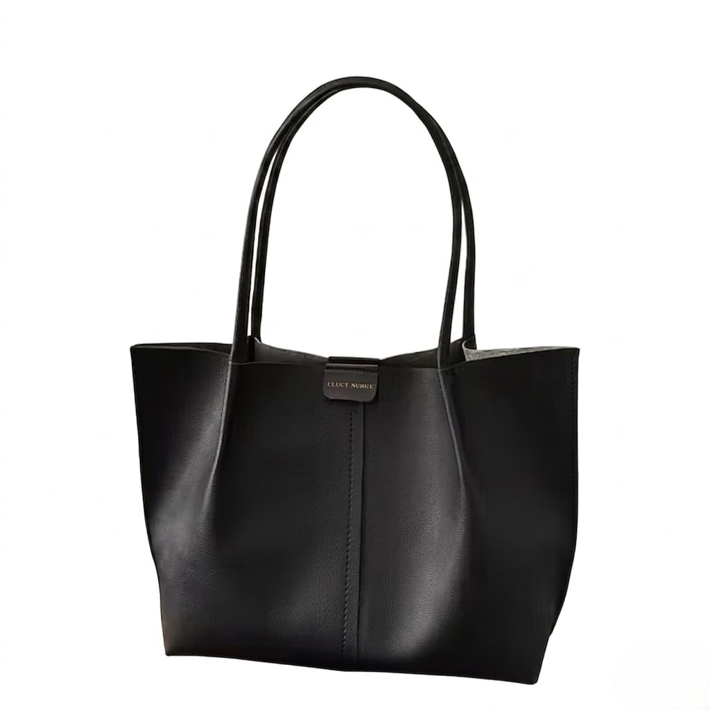 Classy Women Large Faux Leather Tote Bag, Black, Minimalist Hobo Style, Adjustable Strap, 15L Capacity (Chloe-Black)-image-38