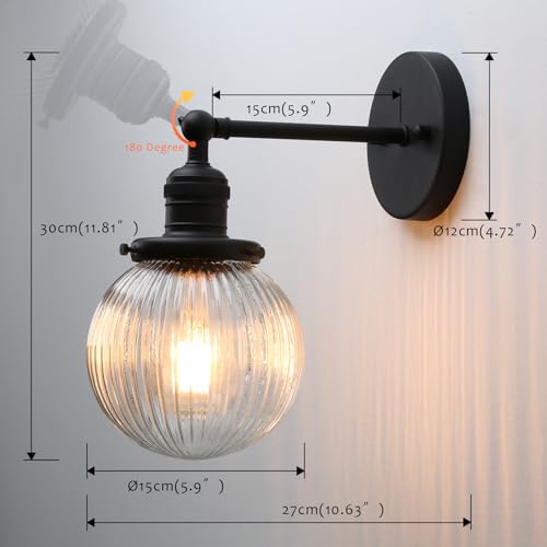 Image of Pathson Modern Hardwired Wall Sconce Lamp with Striped Glass, Rustic Wall Vanity Lighting Decor for Bathroom Living Room Bedroom