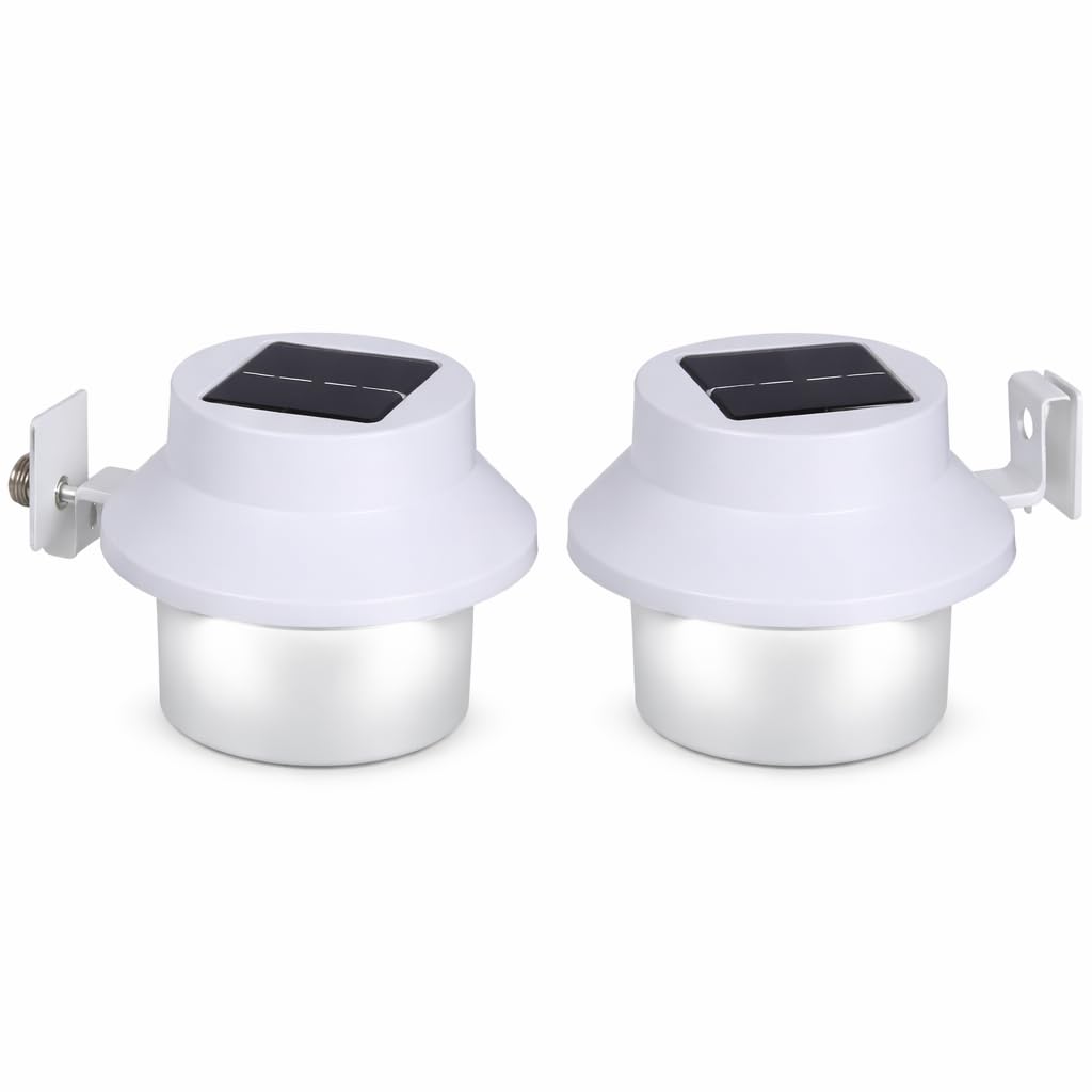 BURAKH 2 Pack Solar Gutter Lights Outdoor, LED Fence & Wall Lights with 3 Bright White LEDs, Waterproof Solar Powered Security Lights for Garden Fence Patio Yard (Pack of 2)