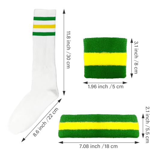 Image of 10 Pieces Striped Sweatbands and Striped Socks Set Headbands Wrist Sweat Bands for Men and Women Sports 80s 90s Fitness