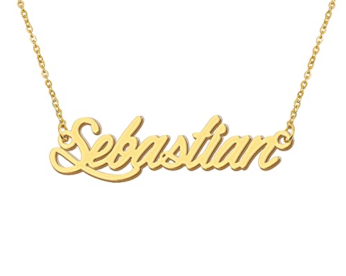 Aoloshow Sebastian Name Necklace Initial Gold Mens Jewelry Gift for Son