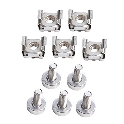 TOYANDONA 2 Sets M5 Square Hole Rack Mount Cage Nuts M5x16 Mounting Screws Iron Material Resistant Nickel Plated Universal Fit